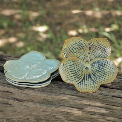 Alternate image for Celadon Ceramic Dessert Plates Set of 4 Orchids