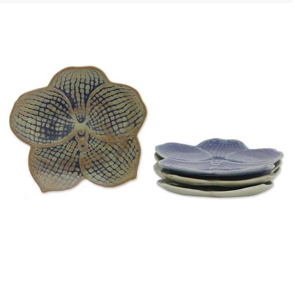 Alternate image for Celadon Ceramic Dessert Plates Set of 4 Orchids