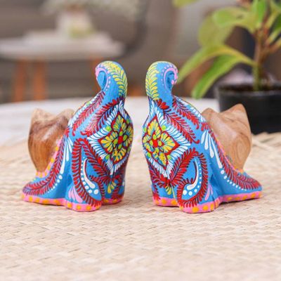 Alternate image for Artisan-Made 2-Piece Painted Raintreed Wood Cat Figurine Set Feline Waves