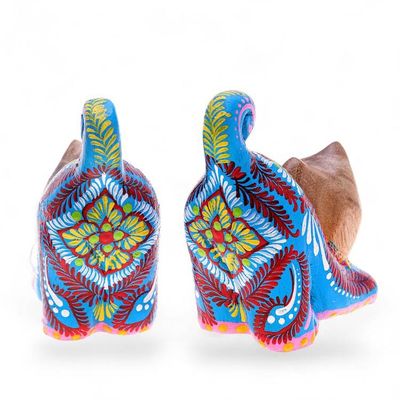 Alternate image for Artisan-Made 2-Piece Painted Raintreed Wood Cat Figurine Set Feline Waves