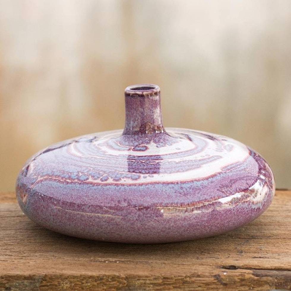 Fair Trade Celadon Ceramic Vase 'Lavender Universe'