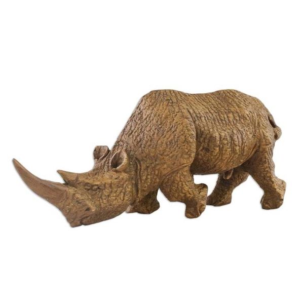 Alternate image for Handmade Raintree Wood Rhino Sculpture from Thailand Charging Rhino