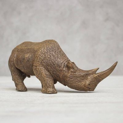 Alternate image for Handmade Raintree Wood Rhino Sculpture from Thailand Charging Rhino