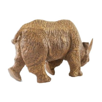 Alternate image for Handmade Raintree Wood Rhino Sculpture from Thailand Charging Rhino