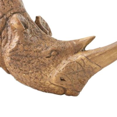 Alternate image for Handmade Raintree Wood Rhino Sculpture from Thailand Charging Rhino