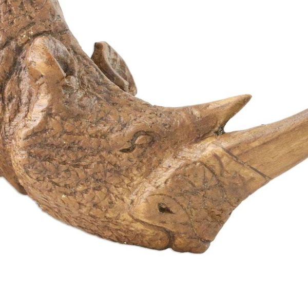 Alternate image for Handmade Raintree Wood Rhino Sculpture from Thailand Charging Rhino