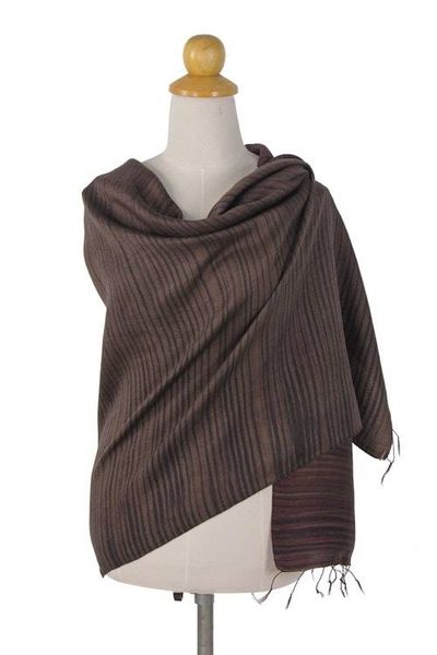 Alternate image for Womens Woven Silk and Cotton Striped Shawl in Umber Romance in Umber
