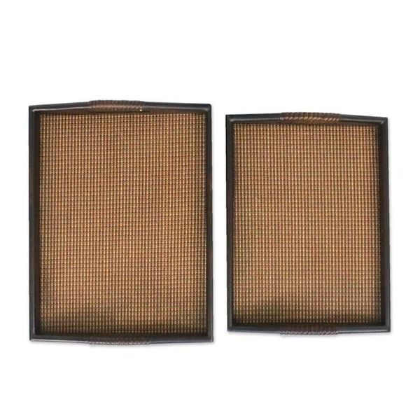 Alternate image for Mango wood and Rattan Trays in Dark Brown Pair Lanna Luxury