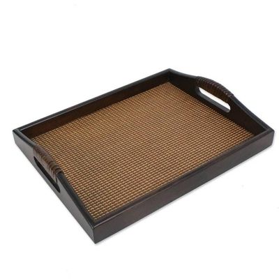 Alternate image for Mango wood and Rattan Trays in Dark Brown Pair Lanna Luxury