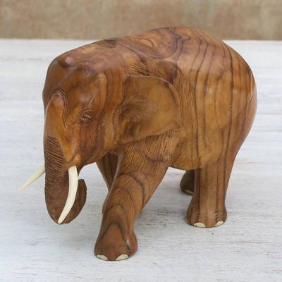 Alternate image for Teak Wood Sculpture of a Left-Facing Elephant from Thailand Go For a Walk