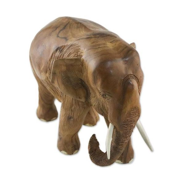 Alternate image for Teak Wood Sculpture of a Left-Facing Elephant from Thailand Go For a Walk