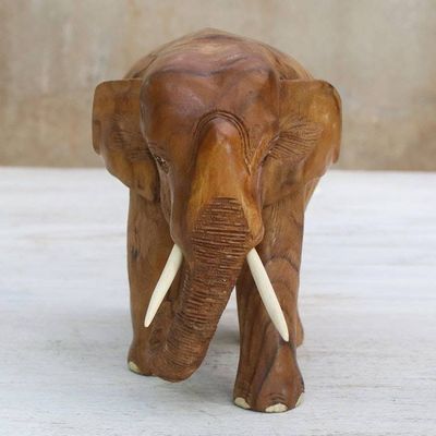 Alternate image for Teak Wood Sculpture of a Left-Facing Elephant from Thailand Go For a Walk