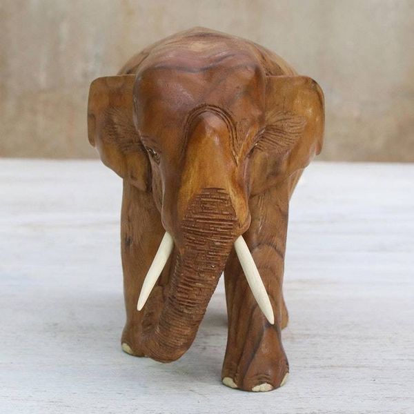 Alternate image for Teak Wood Sculpture of a Left-Facing Elephant from Thailand Go For a Walk