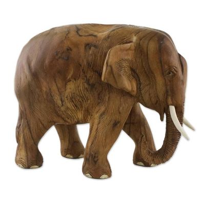 Alternate image for Teak Wood Sculpture of a Left-Facing Elephant from Thailand Go For a Walk