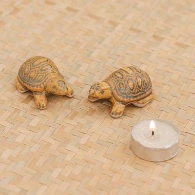 Alternate image for Thai Ceramic Turtle Figurines in Brown-Green Pair Resilient Turtles