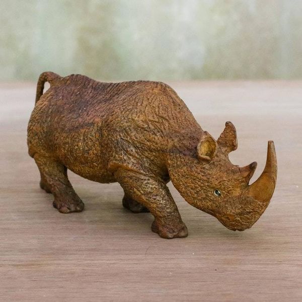 Alternate image for Rhinoceros Sculpture Hand Carved from Raintree Wood Rhino on the Move