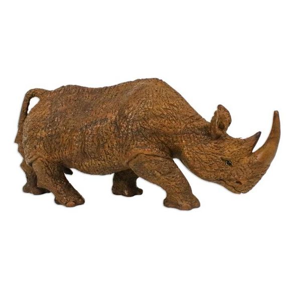 Alternate image for Rhinoceros Sculpture Hand Carved from Raintree Wood Rhino on the Move