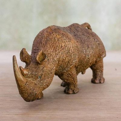 Alternate image for Rhinoceros Sculpture Hand Carved from Raintree Wood Rhino on the Move