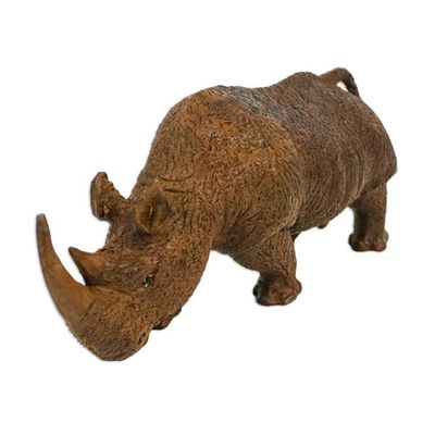Alternate image for Rhinoceros Sculpture Hand Carved from Raintree Wood Rhino on the Move