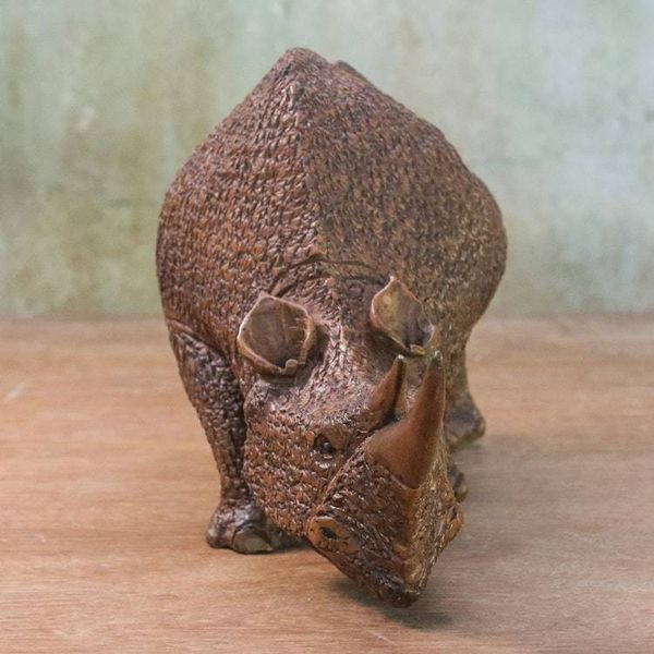 Alternate image for Hand Carved Raintree Wood Rhino Sculpture from Thailand Strong Rhino