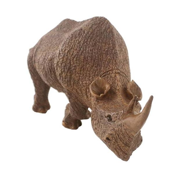 Alternate image for Hand Carved Raintree Wood Rhino Sculpture from Thailand Strong Rhino