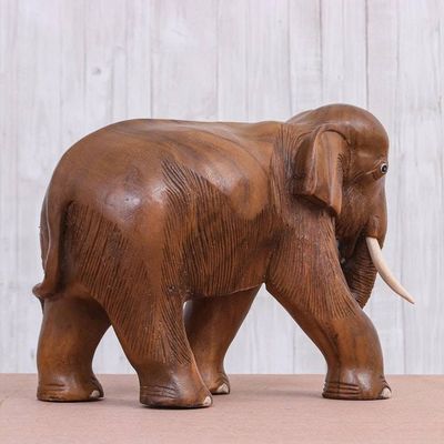 Alternate image for Hand Carved Raintree Wood Elephant Statuette Gentle Elephant
