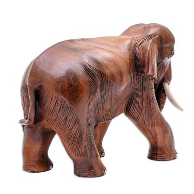 Alternate image for Hand Carved Raintree Wood Elephant Statuette Gentle Elephant
