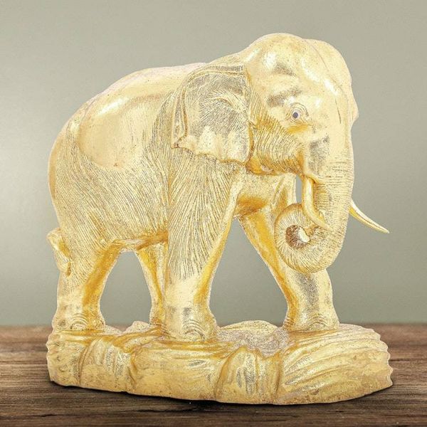 Alternate image for Handmade Gold Foil and Raintree Wood Elephant Sculpture Golden Thai Elephant