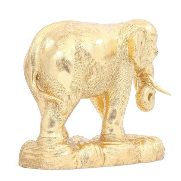 Alternate image for Handmade Gold Foil and Raintree Wood Elephant Sculpture Golden Thai Elephant