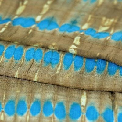 Alternate image for Tie-Dyed Silk Shawl in Sand and Cyan Stripes from Thailand Shifting Sands