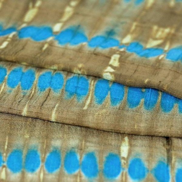 Alternate image for Tie-Dyed Silk Shawl in Sand and Cyan Stripes from Thailand Shifting Sands