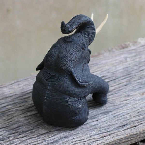 Alternate image for Artisan Hand Carved Teak Wood Thai Elephant Statuette Elephant Friends Welcome
