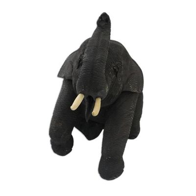 Alternate image for Artisan Hand Carved Teak Wood Thai Elephant Statuette Elephant Friends Welcome