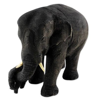 Alternate image for Thai Teak Wood Sculpture of Mother and Child Elephants Love and Care