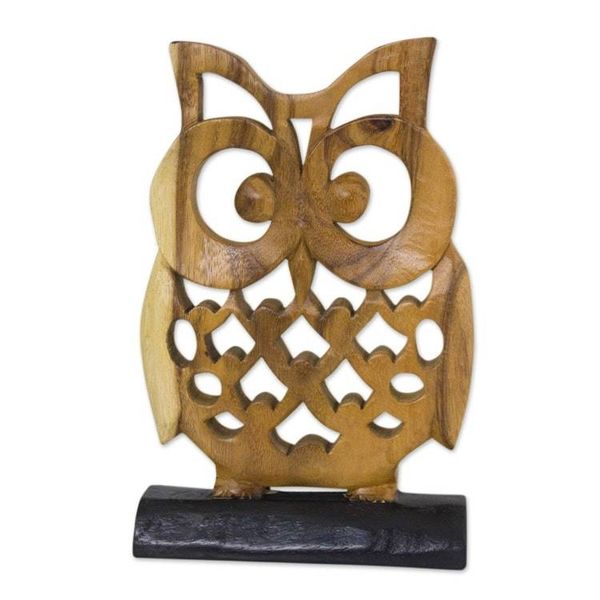 Alternate image for Hand-carved Wood Sculpture Adorable Owl