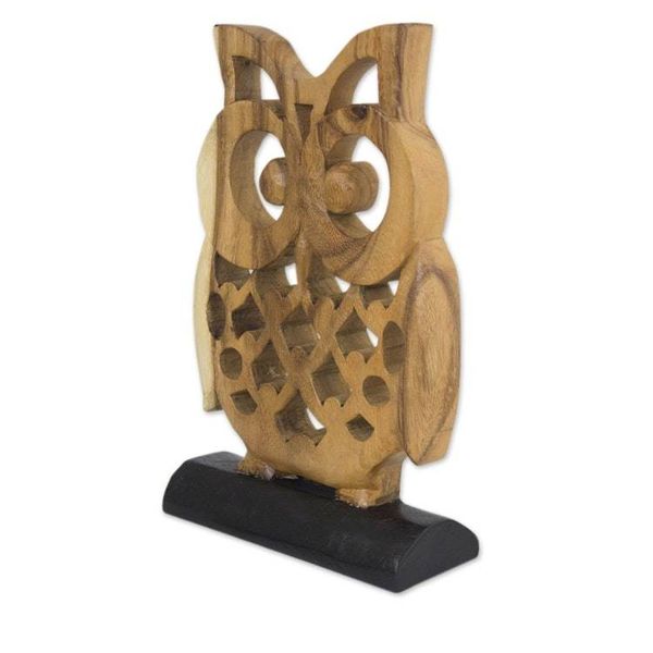 Alternate image for Hand-carved Wood Sculpture Adorable Owl