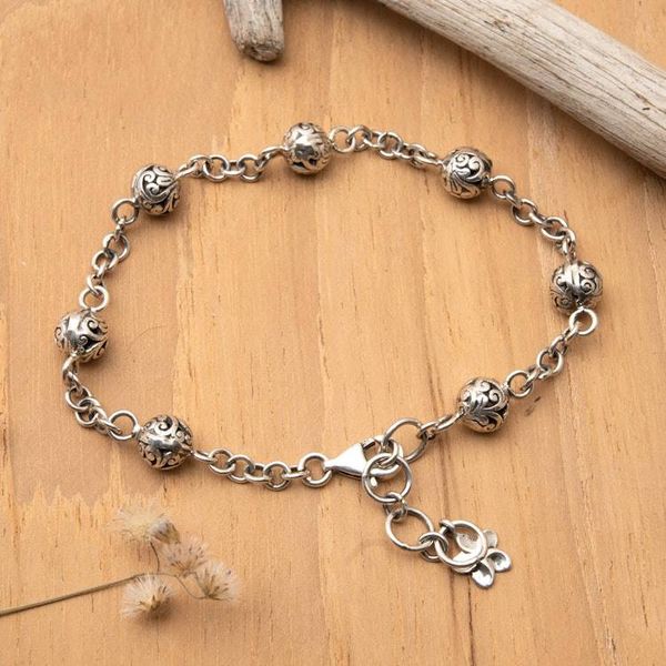 Alternate image for Silver Station Bracelet with Balinese Swirl Sphere Accents Swirling Garden