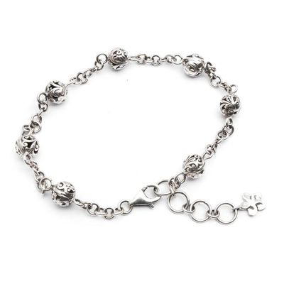 Alternate image for Silver Station Bracelet with Balinese Swirl Sphere Accents Swirling Garden