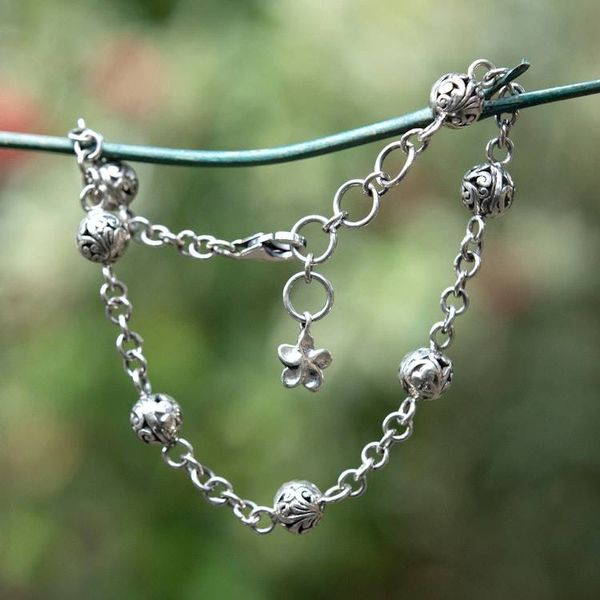 Alternate image for Silver Station Bracelet with Balinese Swirl Sphere Accents Swirling Garden