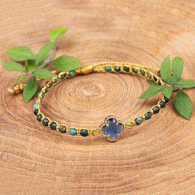 Alternate image for Reconstituted Turquoise Recycled Glass Gold Accent Bracelet Flower of Lux