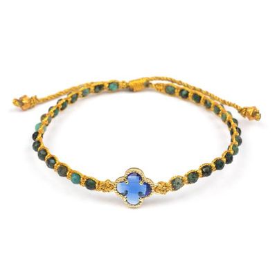 Alternate image for Reconstituted Turquoise Recycled Glass Gold Accent Bracelet Flower of Lux
