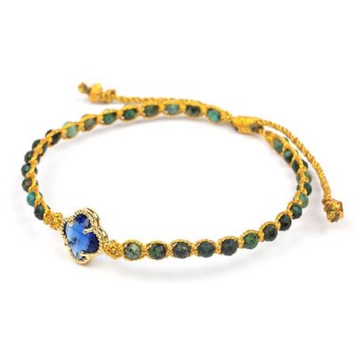 Alternate image for Reconstituted Turquoise Recycled Glass Gold Accent Bracelet Flower of Lux