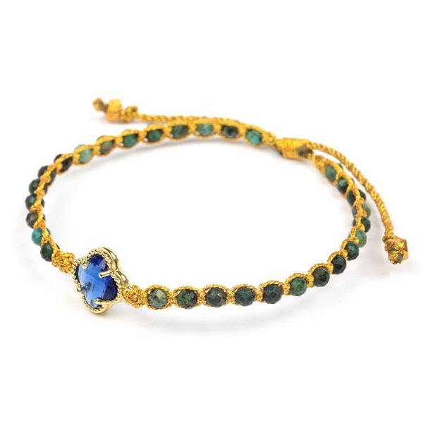 Alternate image for Reconstituted Turquoise Recycled Glass Gold Accent Bracelet Flower of Lux