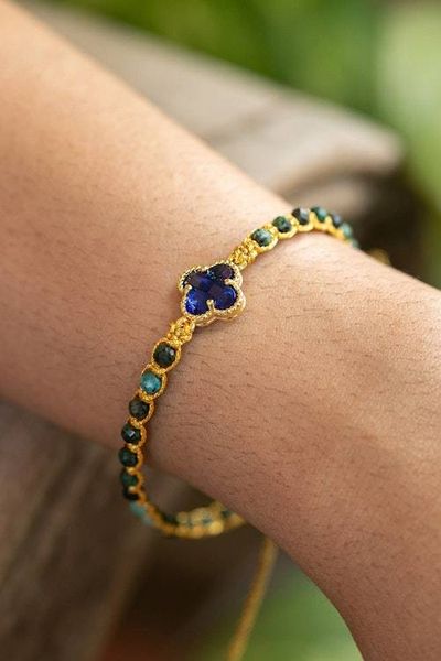 Alternate image for Reconstituted Turquoise Recycled Glass Gold Accent Bracelet Flower of Lux