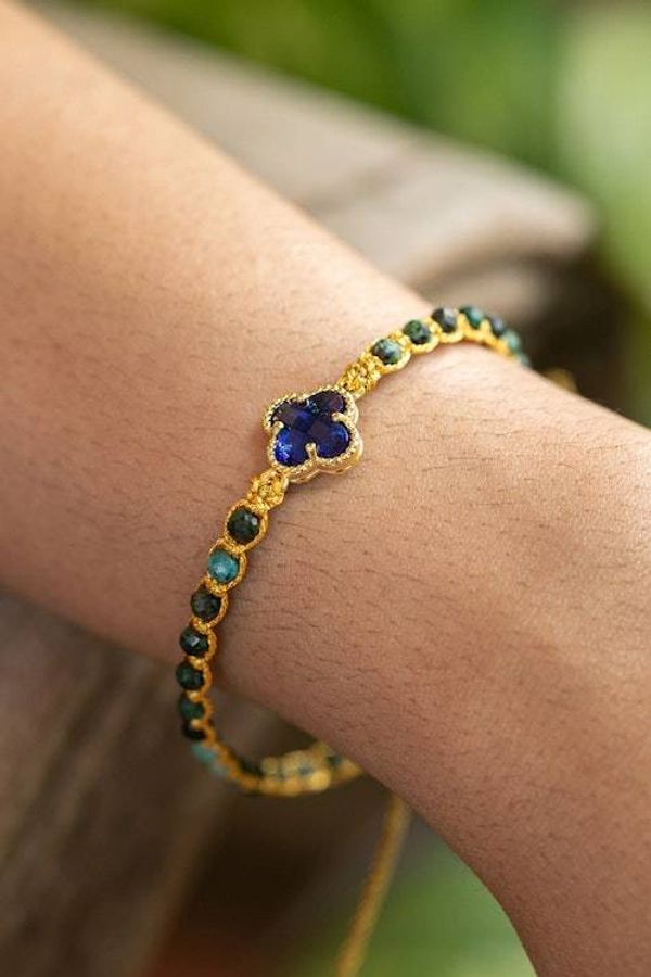 Alternate image for Reconstituted Turquoise Recycled Glass Gold Accent Bracelet Flower of Lux