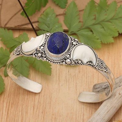 Primary image for Moon-Themed Seven-Carat Lapis Lazuli Cuff Bracelet from Bali Lunar Twins