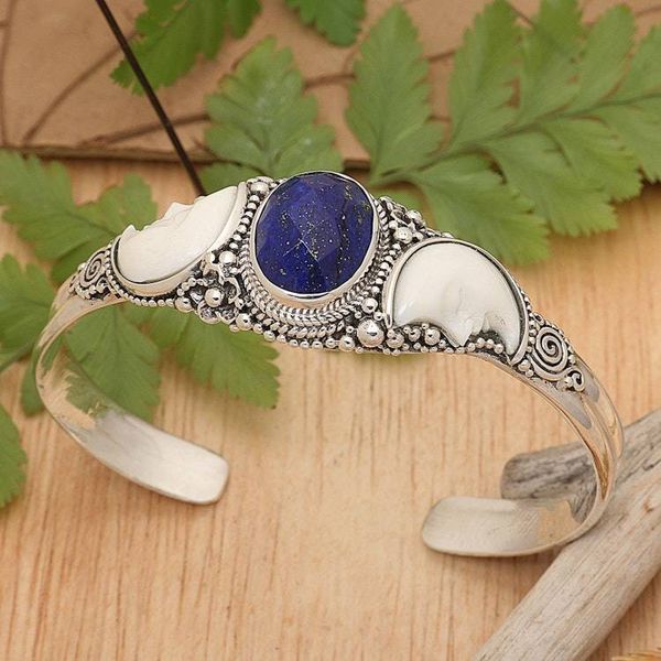 Alternate image for Moon-Themed Seven-Carat Lapis Lazuli Cuff Bracelet from Bali Lunar Twins