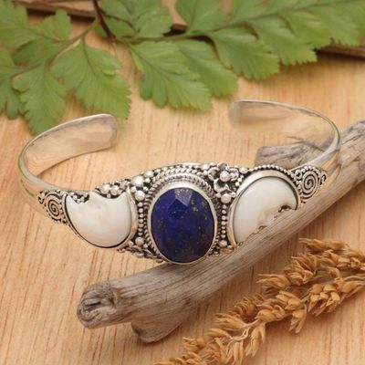 Alternate image for Moon-Themed Seven-Carat Lapis Lazuli Cuff Bracelet from Bali Lunar Twins