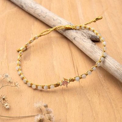 Alternate image for Artisan-Made Aquamarine and Pink Recycled Glass Bracelet Be Kind