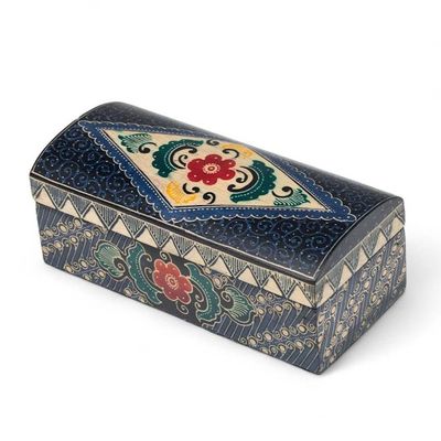 Alternate image for Hand-Carved Floral Rectangular Lined Batik Wood Jewelry Box Indigo Garden